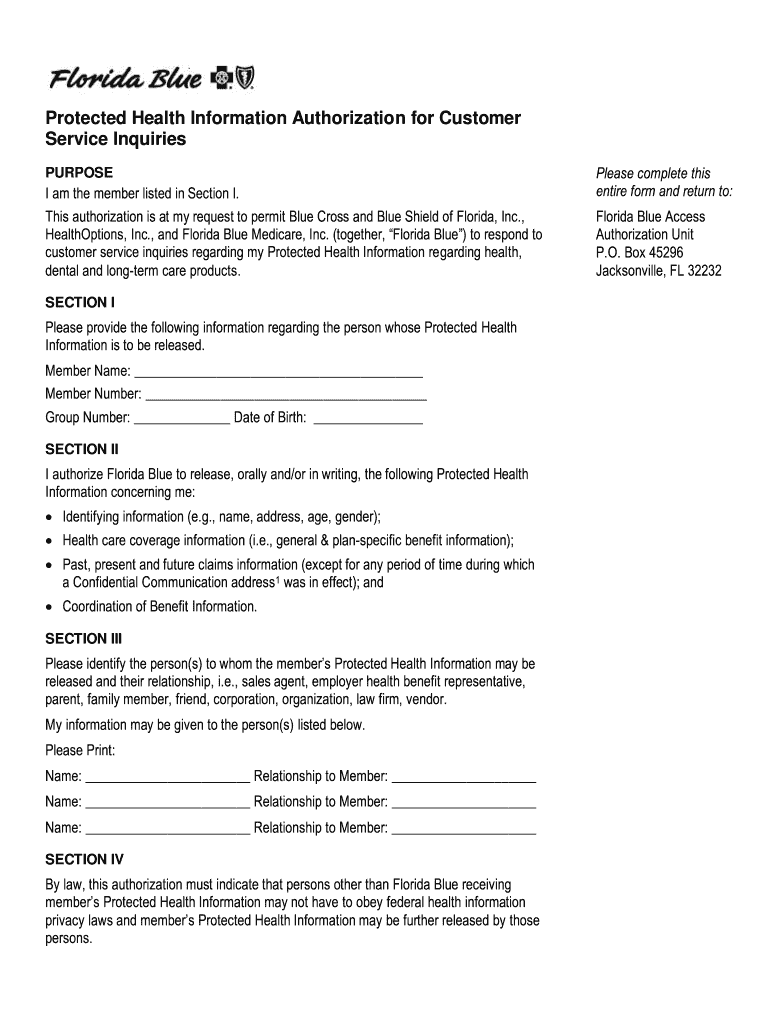 Florida Blue Authorization Form Fill Out And Sign Printable PDF 