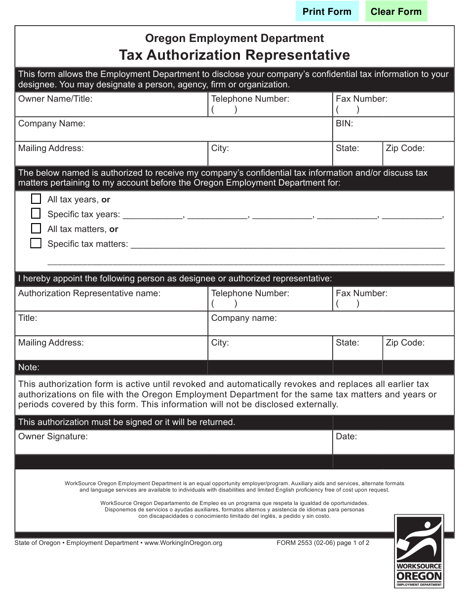 Form 2553 Download Fillable PDF Or Fill Online Tax Authorization