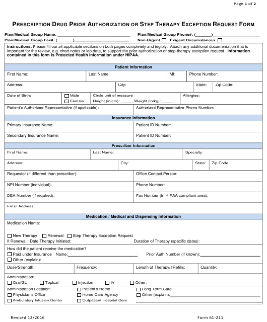 Form 61 211 Download Fillable PDF Prescription Drug Prior 