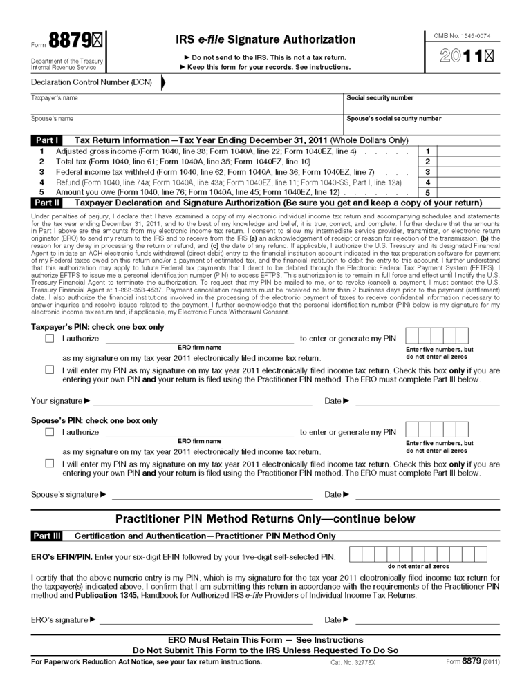 Form 8879 IRS E File Signature Authorization 2021 Tax Forms 1040 