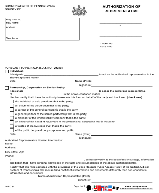 Authorization Representative Form 2330