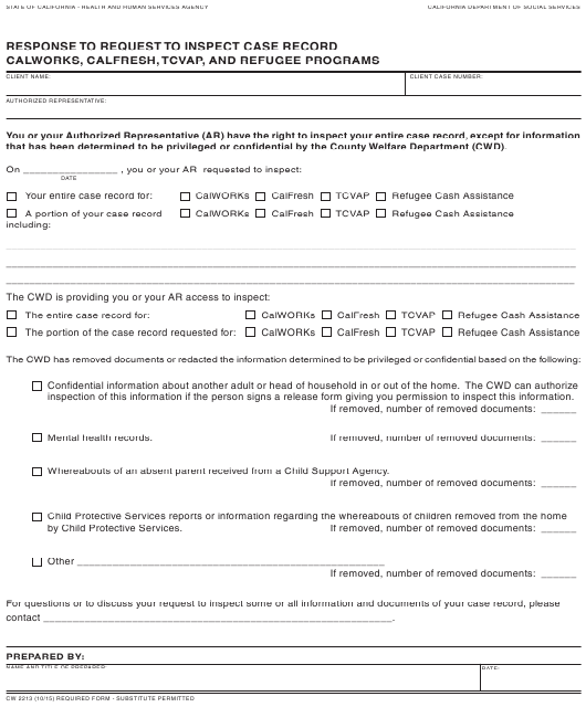 Form CW2213 Download Fillable PDF Or Fill Online Response To Request To