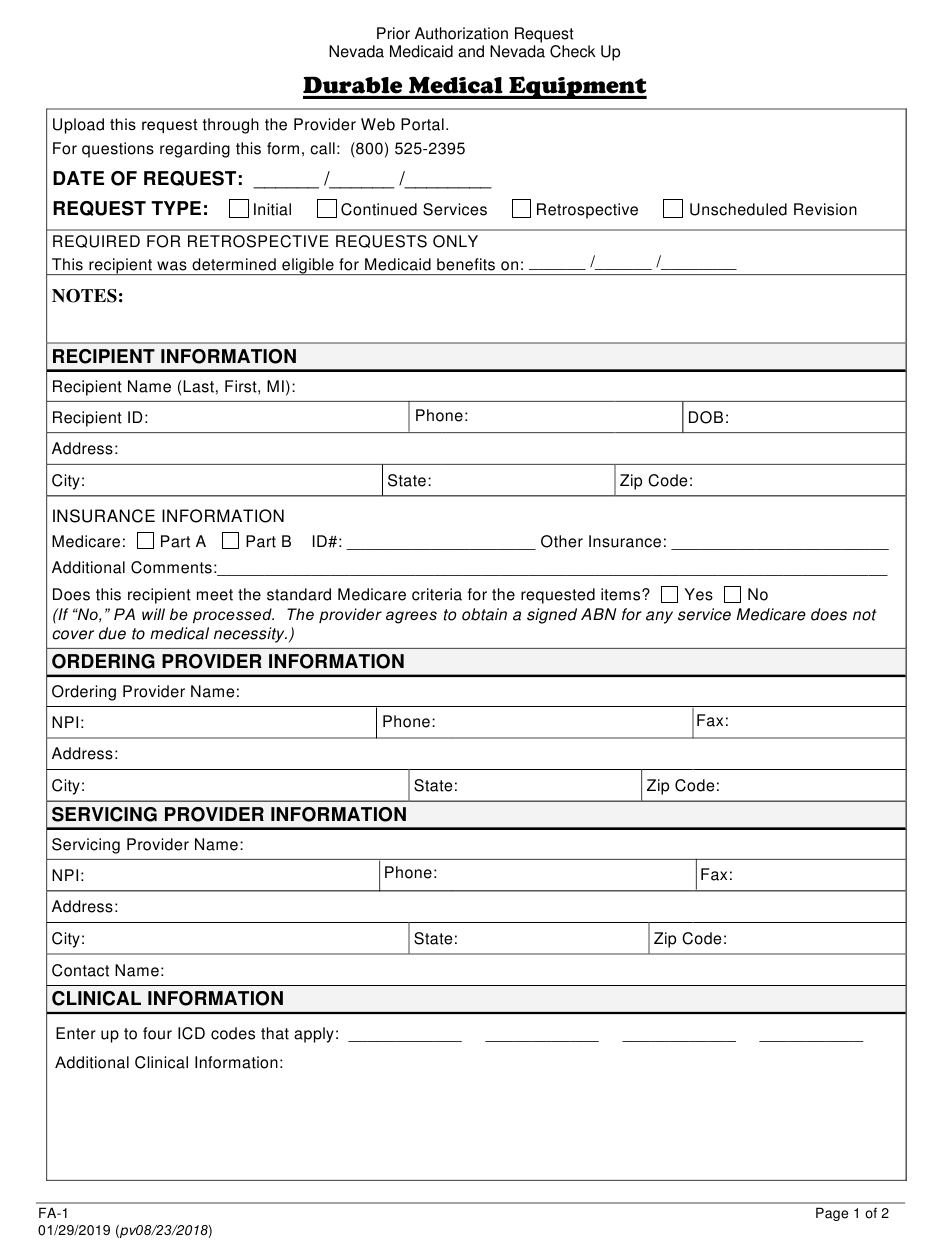 Form FA 1 Download Fillable PDF Or Fill Online Durable Medical 