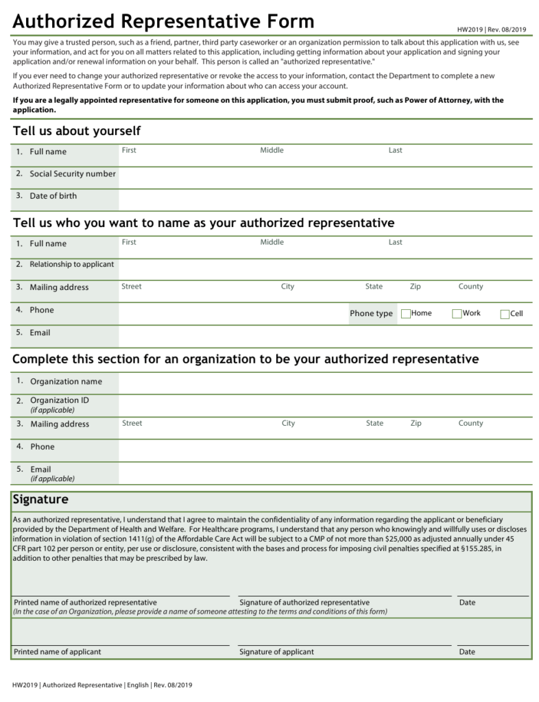 Form HW2019 Download Fillable PDF Or Fill Online Authorized 