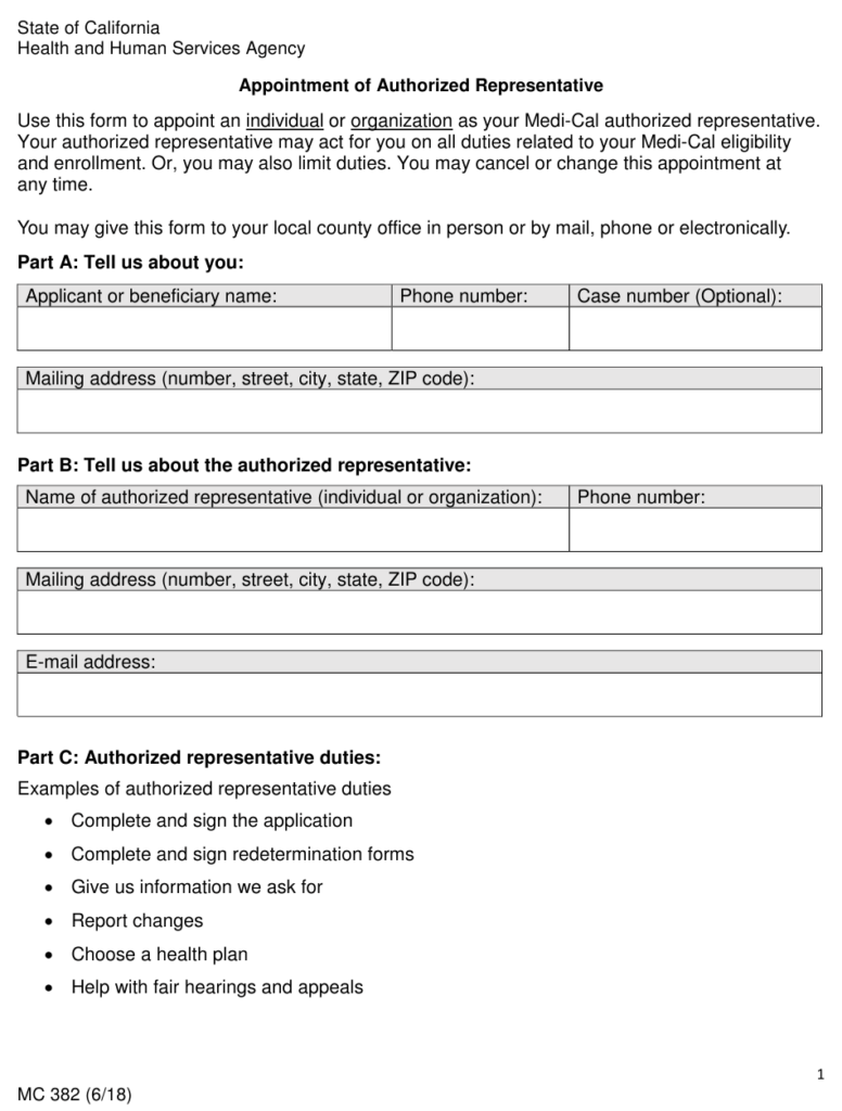 Form MC382 Download Fillable PDF Or Fill Online Appointment Of 