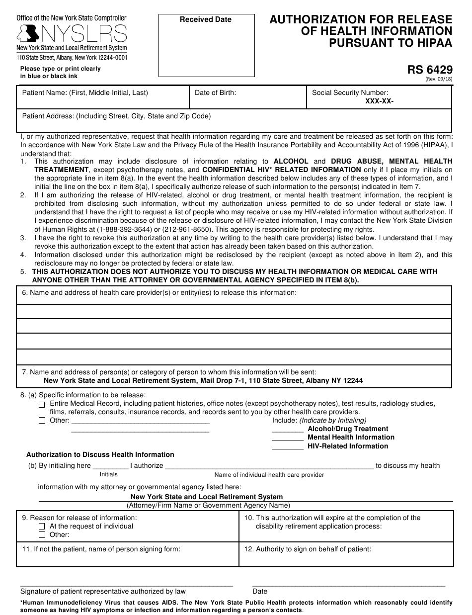 Form RS6429 Download Fillable PDF Or Fill Online Authorization For 