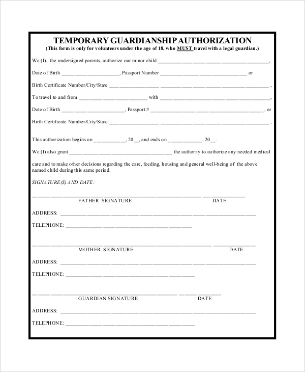 FREE 10 Sample Temporary Guardianship Forms In PDF