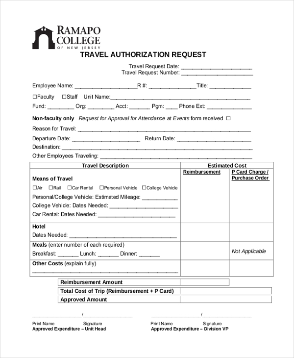 FREE 11 Sample Travel Authorization Forms In PDF MS Word Excel