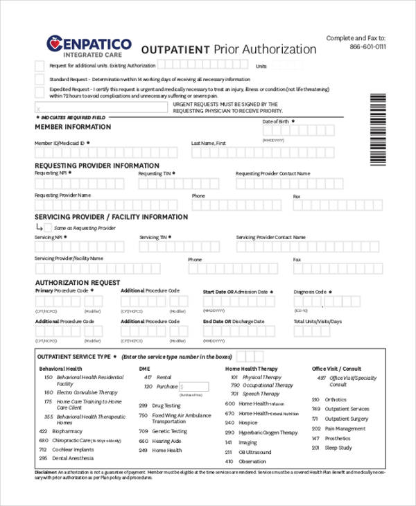 FREE 13 Prior Authorization Forms In PDF MS Word