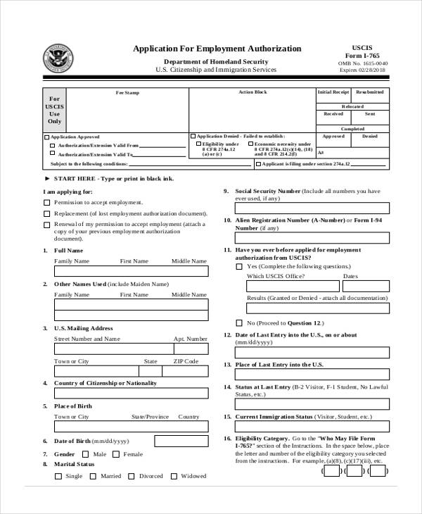 FREE 13 Sample Employment Authorization Forms In PDF Excel MS Word