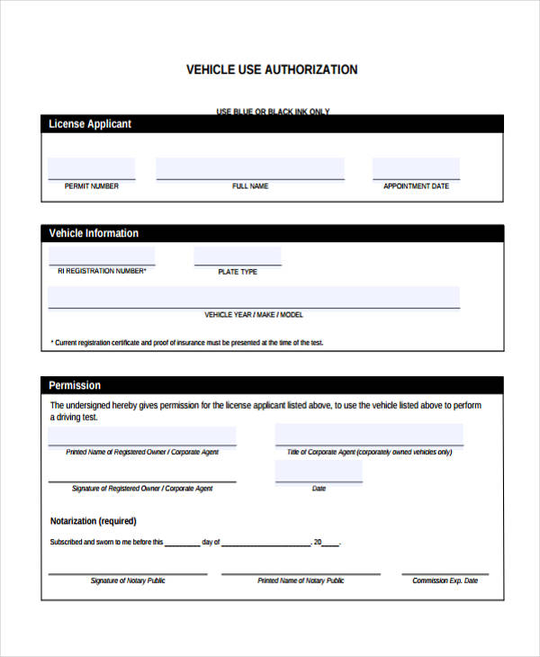 FREE 14 Vehicle Authorization Forms In PDF MS Word