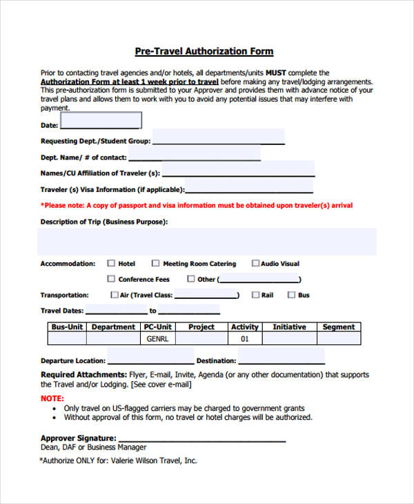 FREE 31 Travel Forms In PDF Excel MS Word