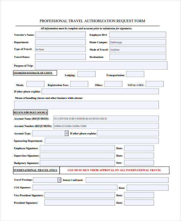 FREE 34 Travel Request Forms In PDF MS Word Excel