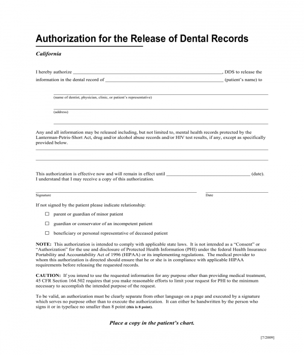 FREE 6 Dental Records Release Forms In PDF MS Word