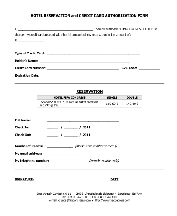 hotel authorization form template