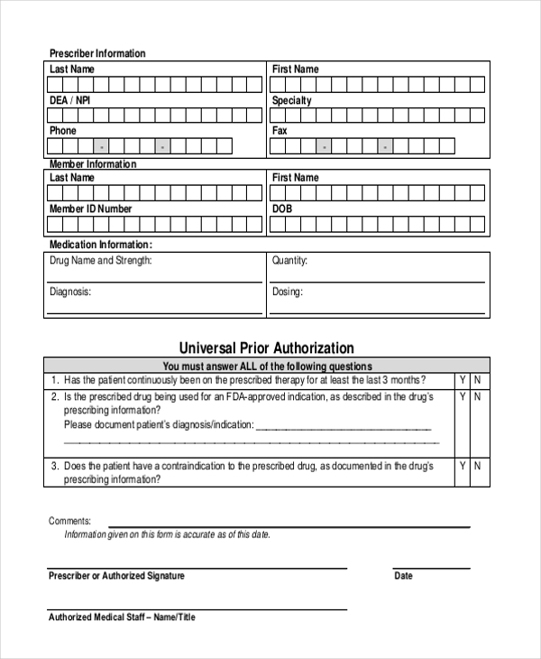 FREE 8 Sample Prior Authorization Forms In PDF MS Word