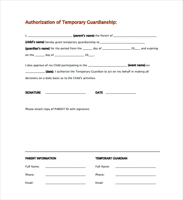 FREE 8 Sample Temporary Guardianship Forms In PDF MS Word