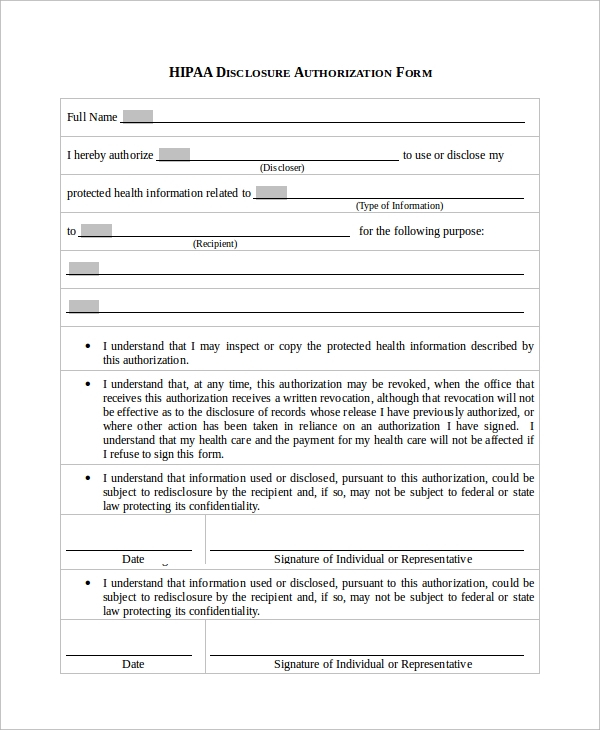 FREE 9 Sample Hipaa Forms In PDF MS Word