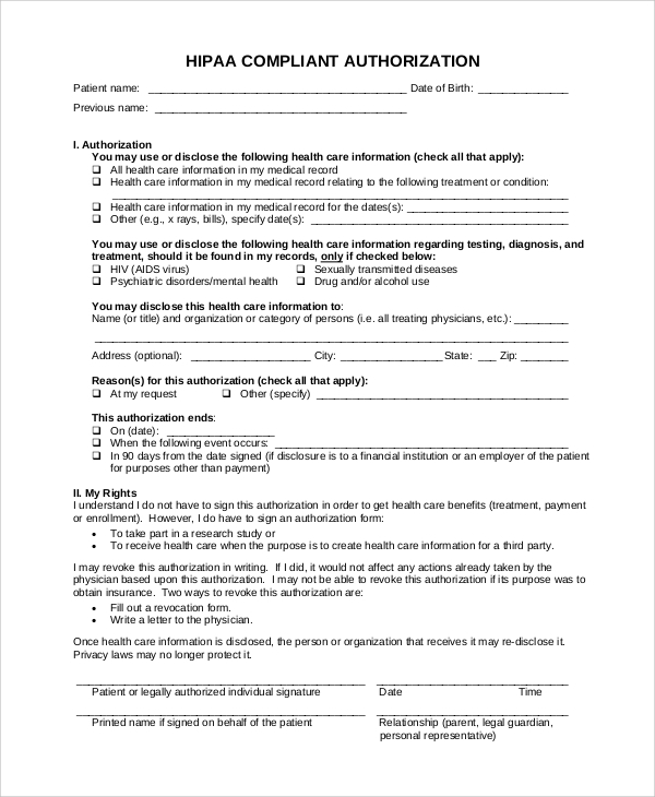 FREE 9 Sample Hipaa Forms In PDF MS Word