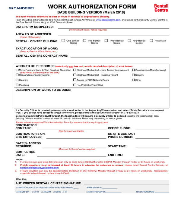 FREE 9 Work Authorization Forms In PDF MS Word