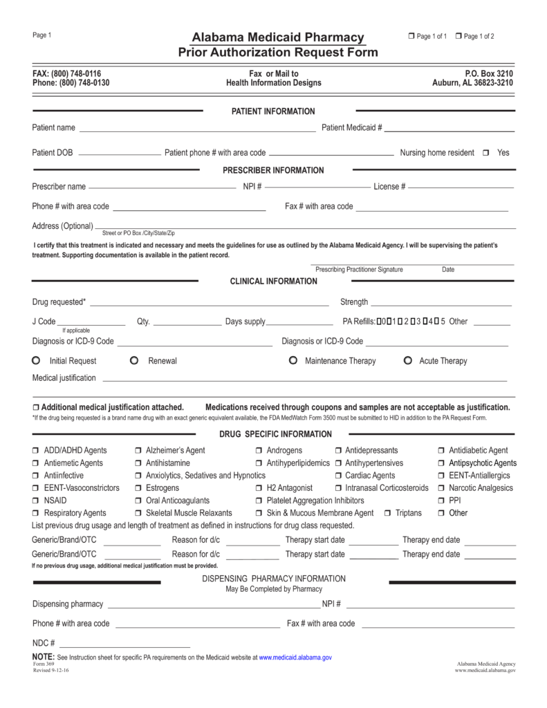 Free Alabama Medicaid Prior Rx Authorization Form PDF EForms
