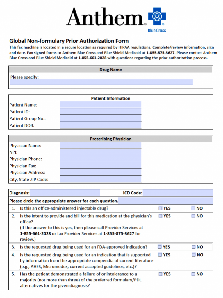 Free Anthem Blue Cross Blue Shield Prior Prescription Rx 