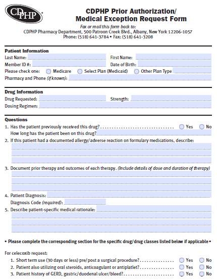 Free CDPHP Prior Prescription Rx Authorization Form PDF