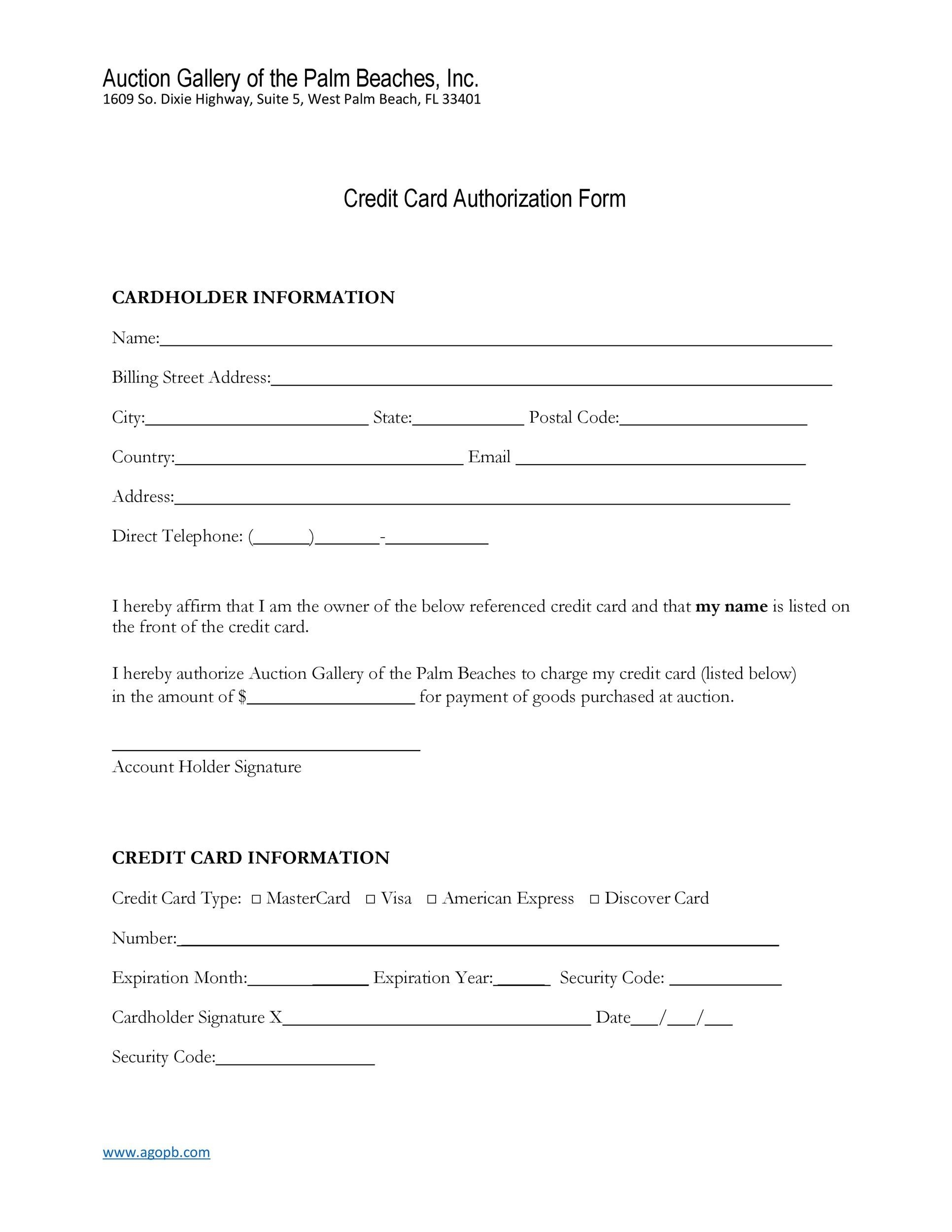 Free Credit Card Authorization Form Template Printable Templates