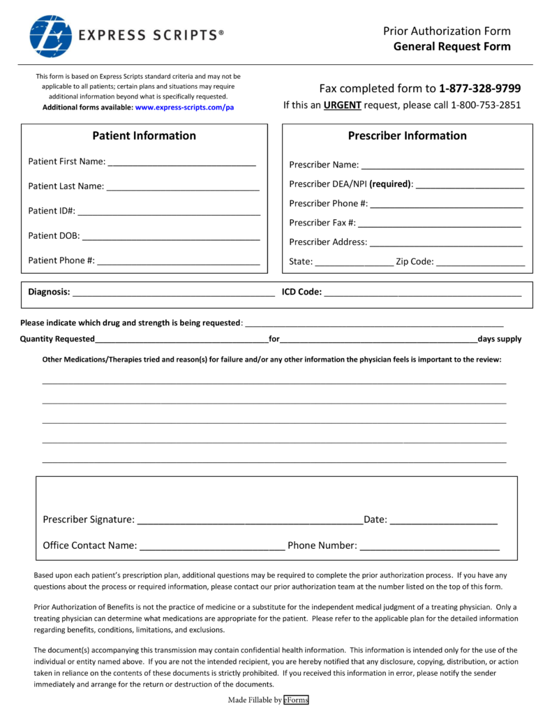 Free Express Scripts Prior Rx Authorization Form PDF EForms 