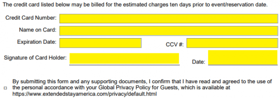 Free Extended Stay America Hotel Credit Card Authorization Form PDF 