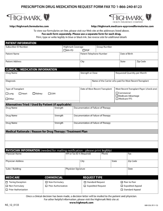 Free Highmark Prior Rx Authorization Form PDF EForms