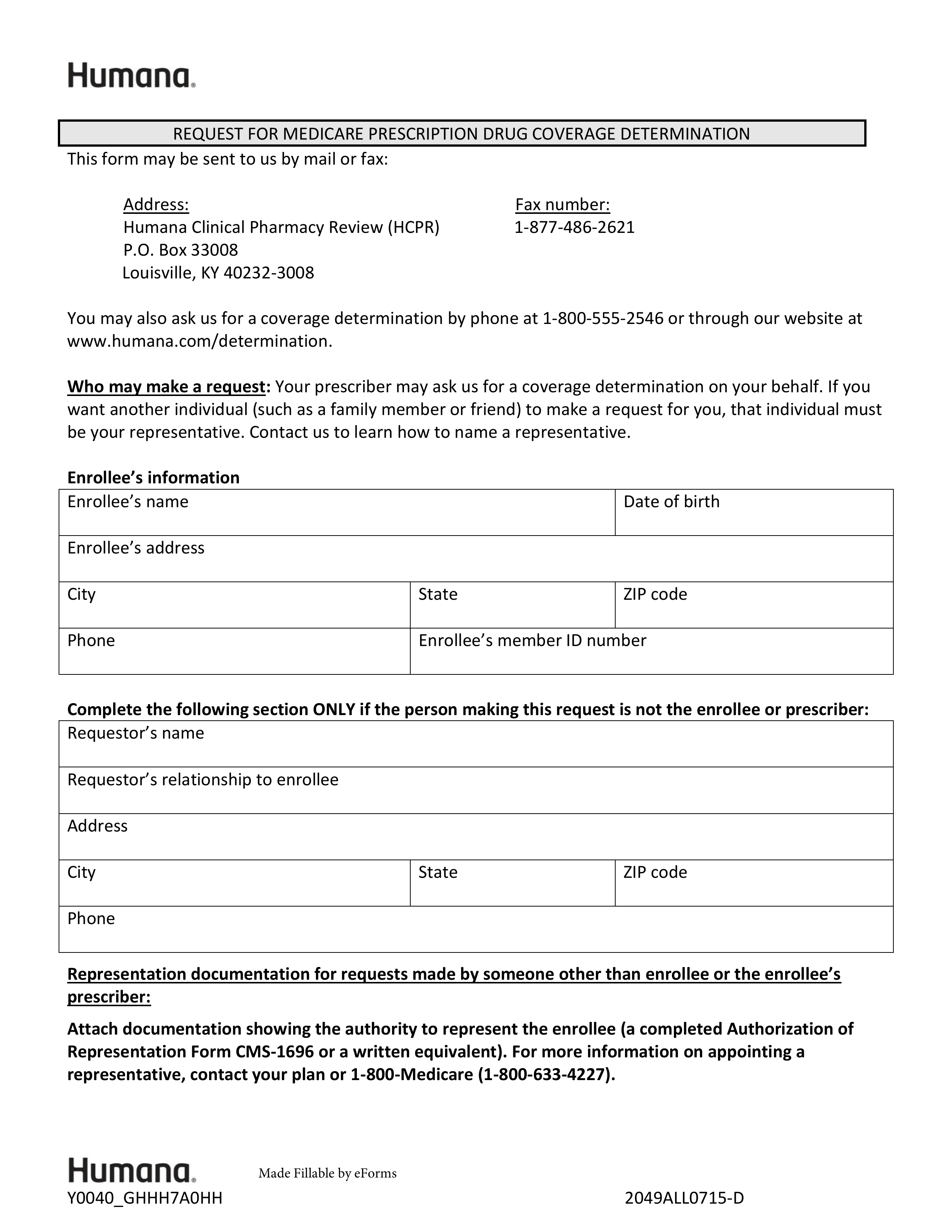 Free Humana Prior Rx Authorization Form PDF EForms