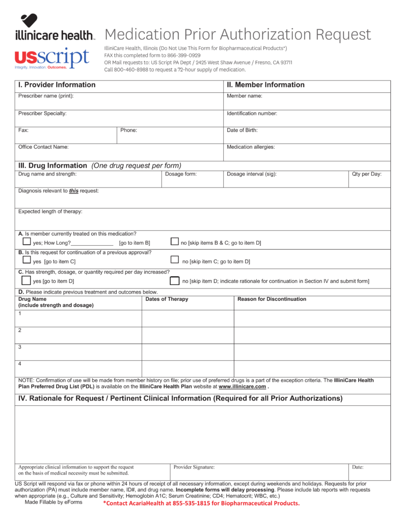 Free Illinicare Health Prior Rx Authorization Form PDF EForms 