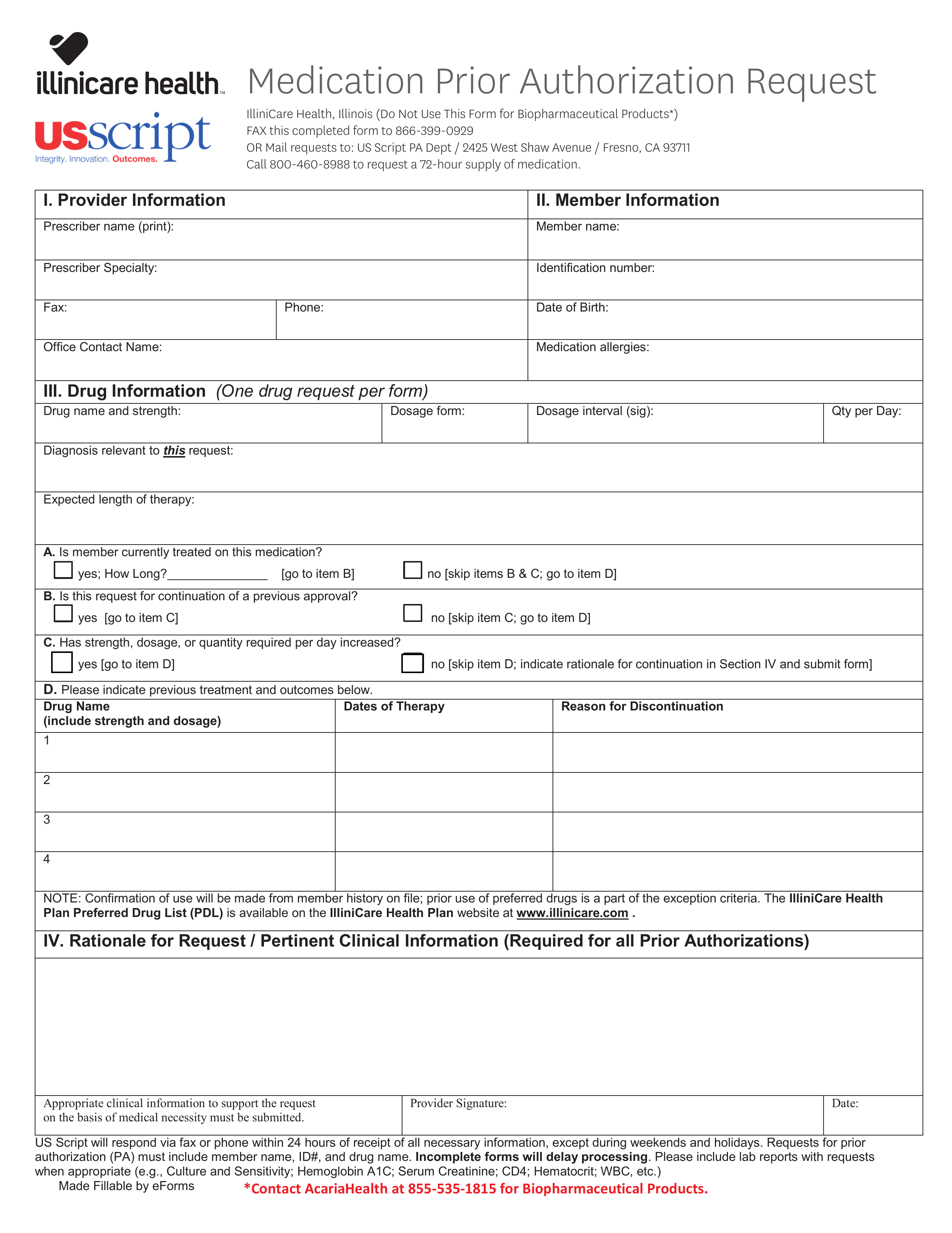 Free Illinicare Health Prior Rx Authorization Form PDF EForms