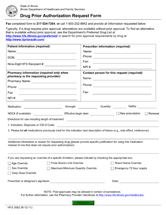 Free Illinois Medicaid Prior Rx Authorization Form PDF EForms