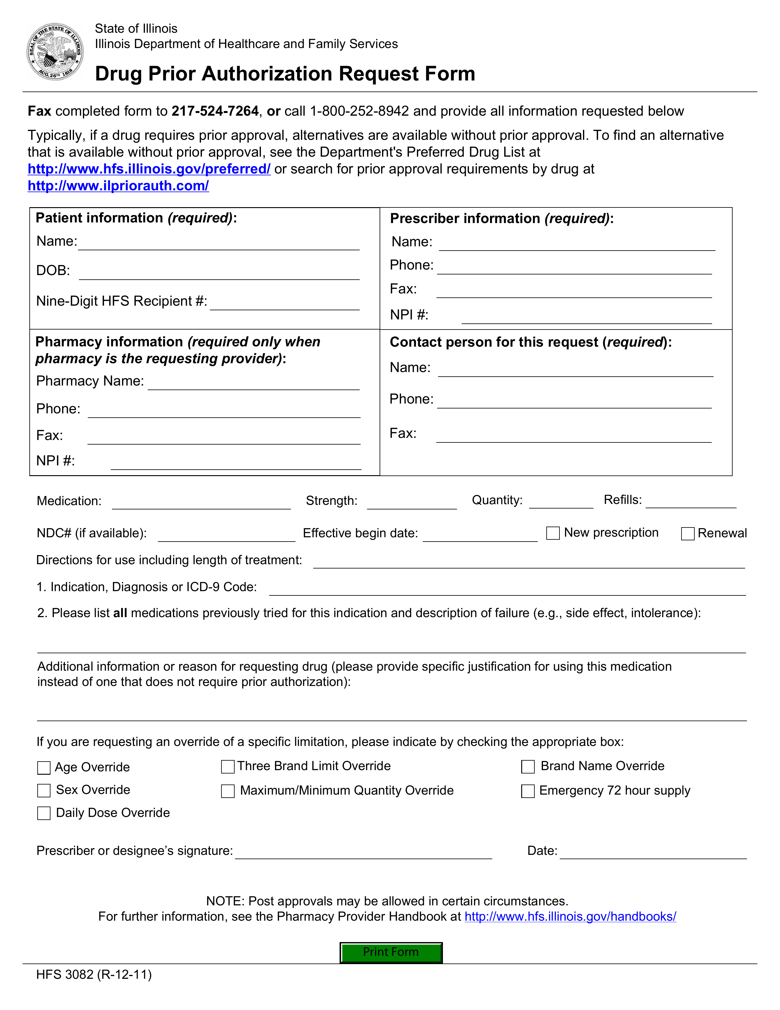 Free Illinois Medicaid Prior Rx Authorization Form PDF EForms