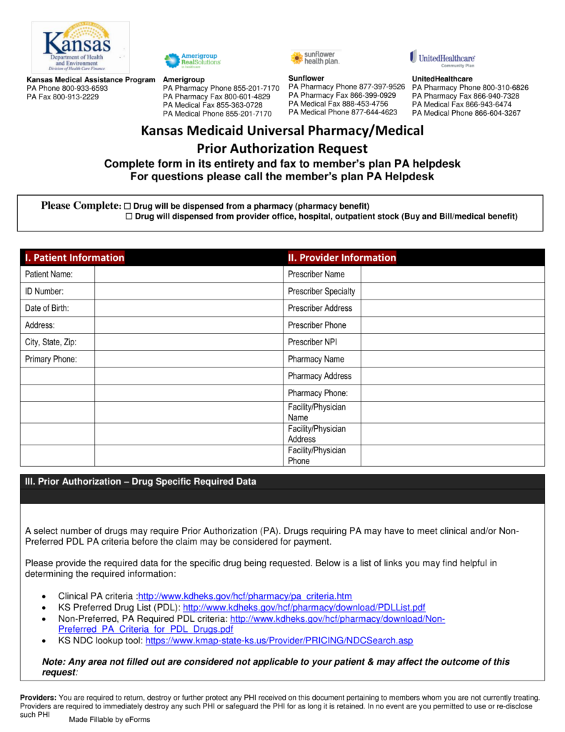 Free Kansas Medicaid Prior Rx Authorization Form PDF EForms