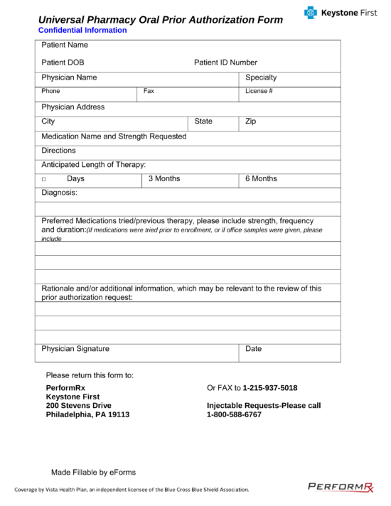 Free Keystone First Rx Prior Authorization Form PDF EForms