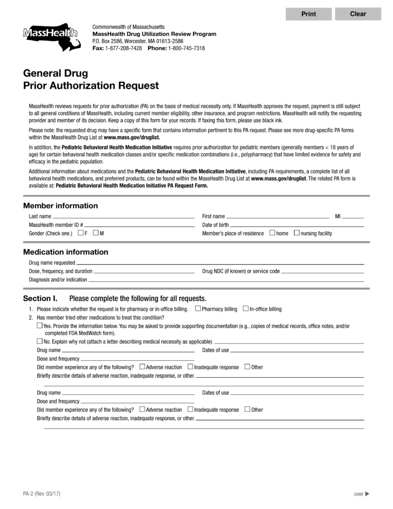 Free Massachusetts Medicaid Prior Rx Authorization Form PDF 