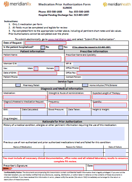 Free Meridian Prior Prescription Rx Authorization Form PDF