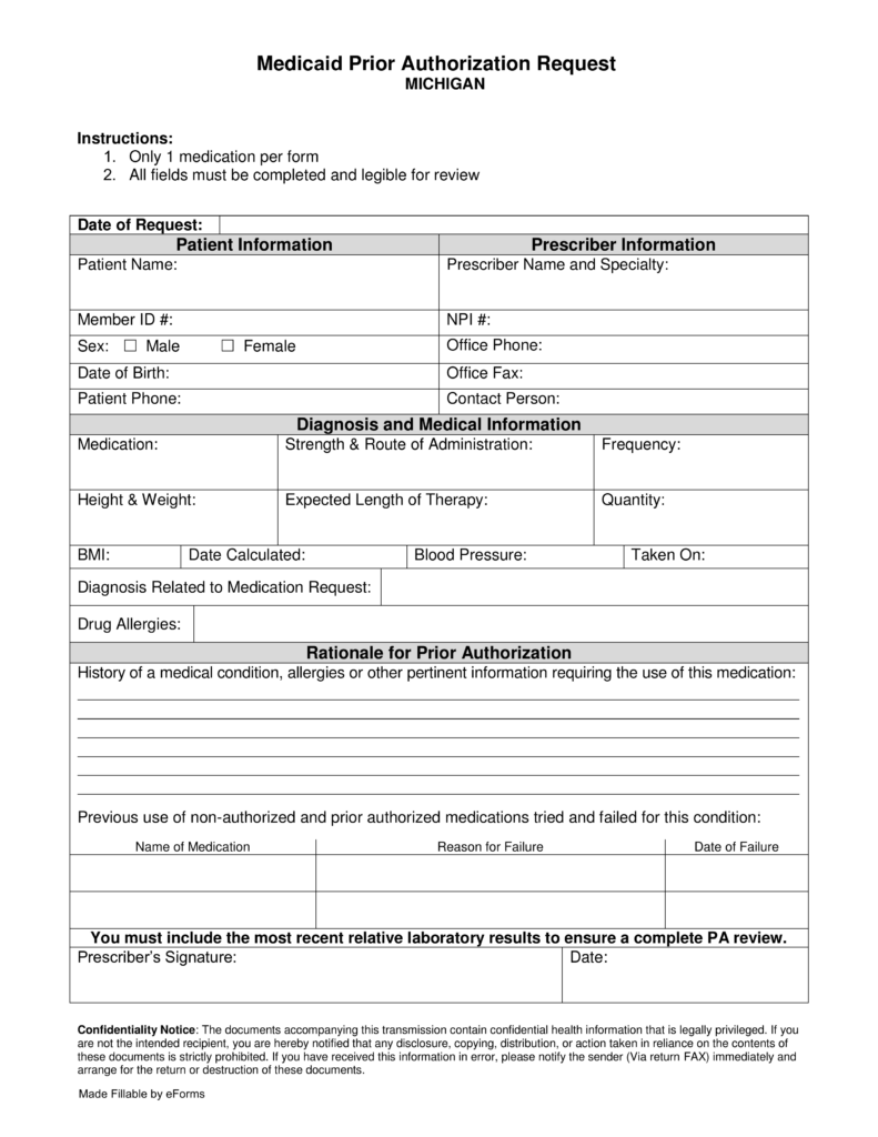 Free Michigan Medicaid Prior Rx Authorization Form PDF EForms 