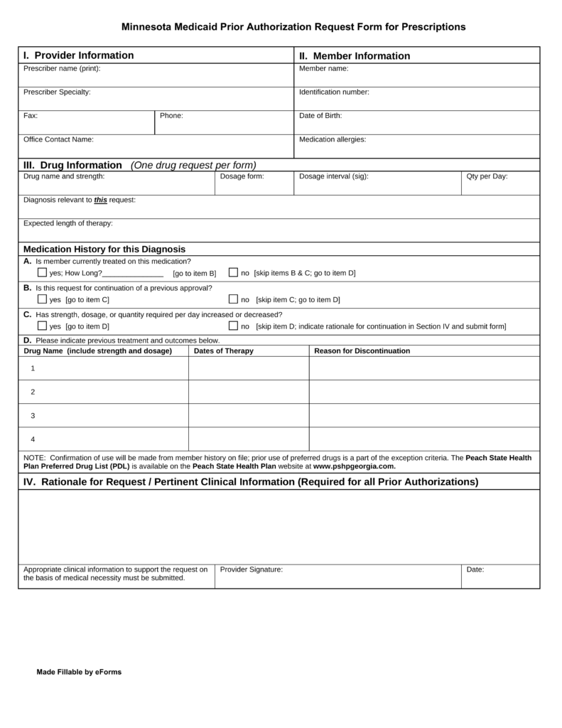 Free Minnesota Medicaid Prior Rx Authorization Form PDF EForms