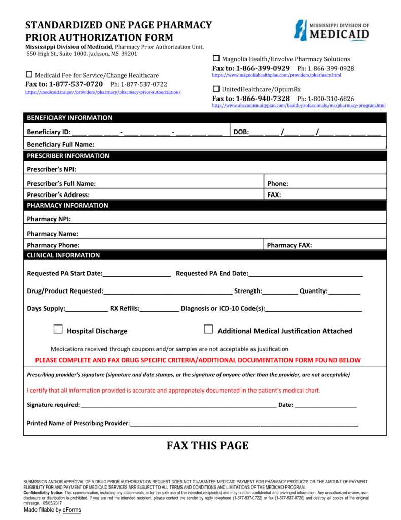 Free Mississippi Medicaid Prior Rx Authorization Form PDF EForms 