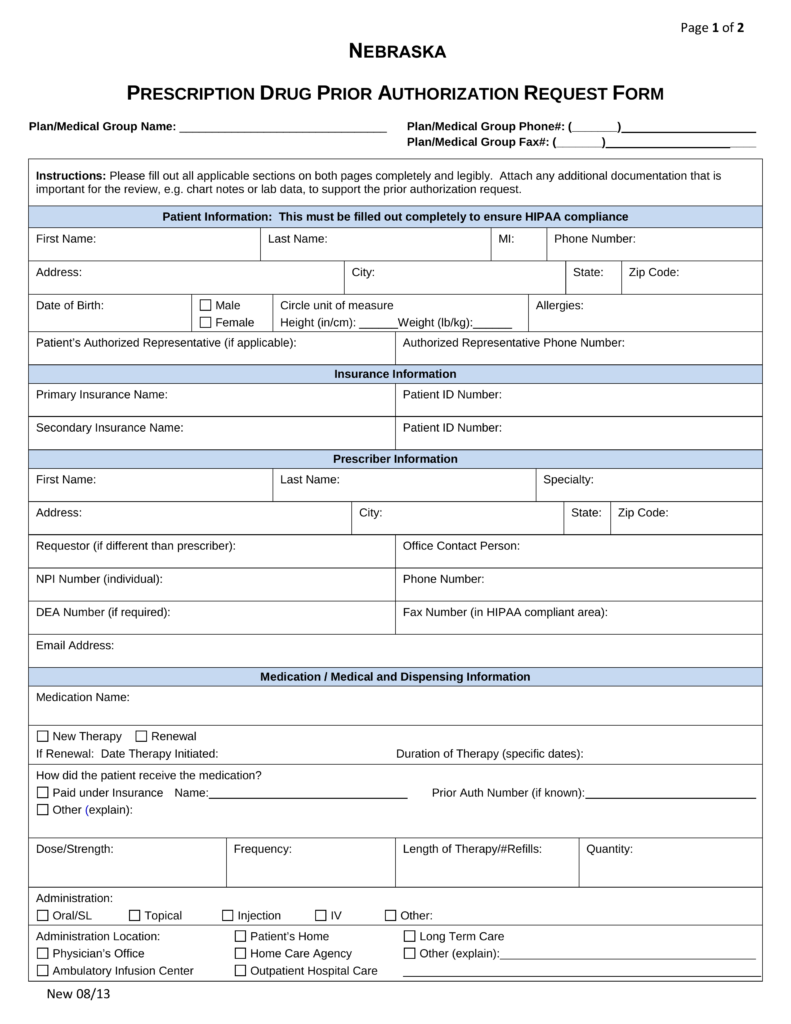 Free Nebraska Medicaid Prior Rx Authorization Form PDF EForms