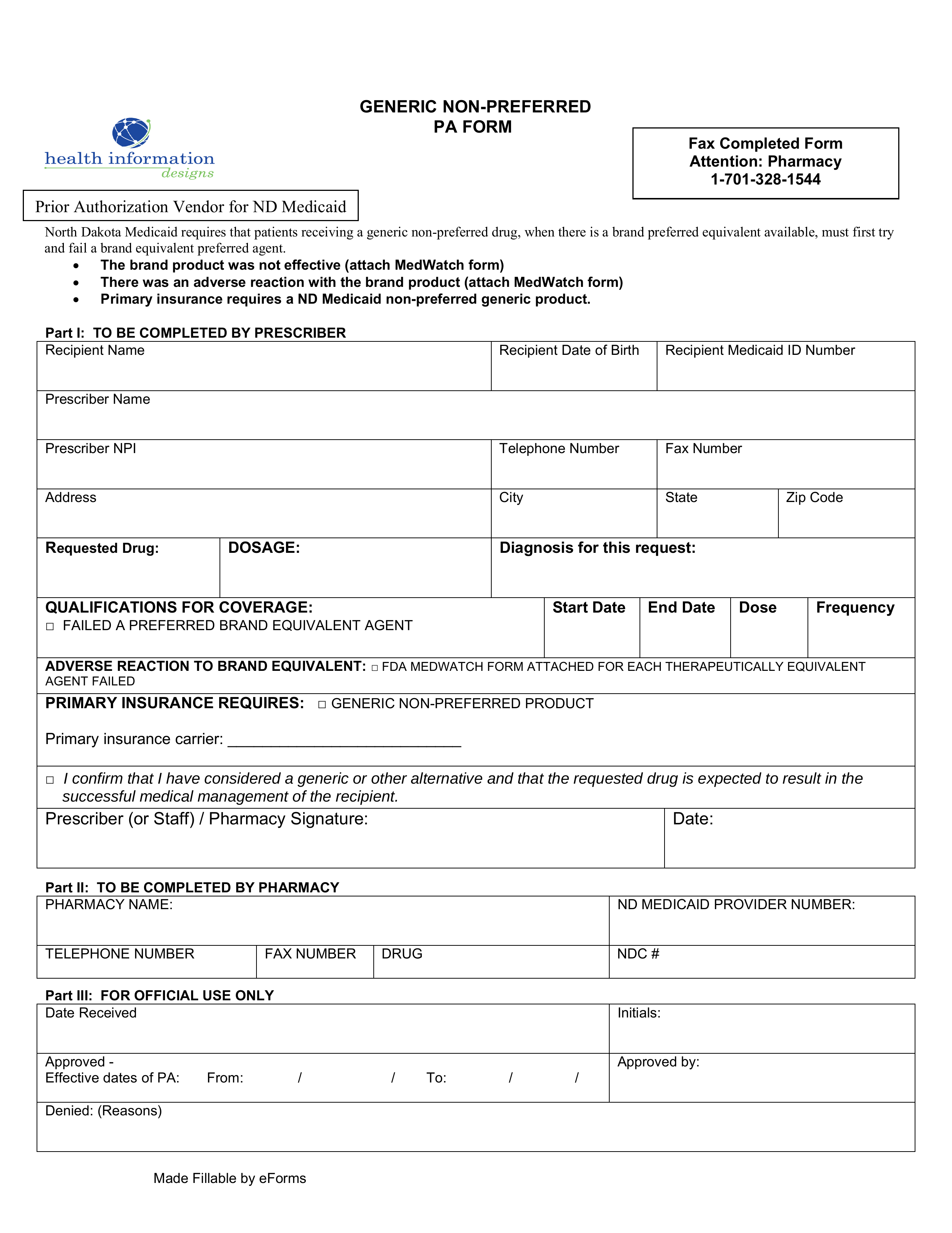 Free North Dakota Medicaid Prior Authorization Form PDF EForms