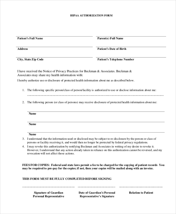 Free Printable Hipaa Authorization Form Printable Form 2022