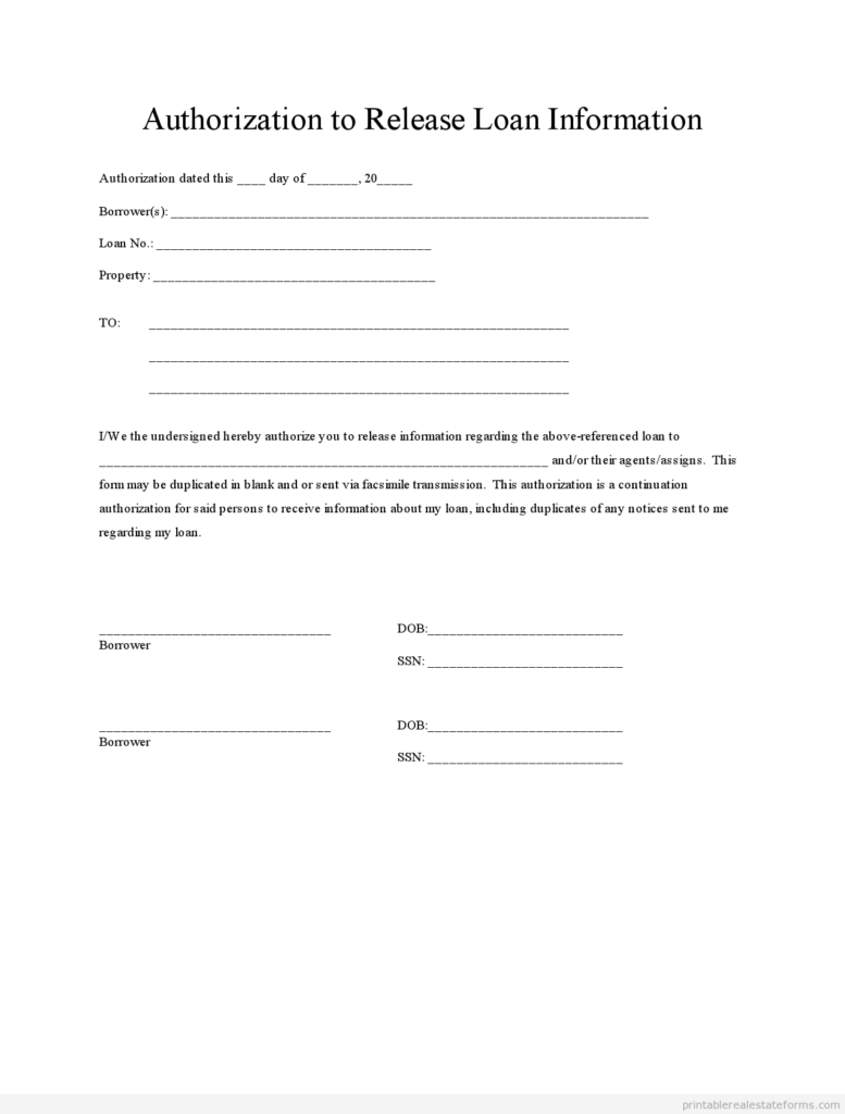 Free Printable Loan Authorization Form PDF WORD 