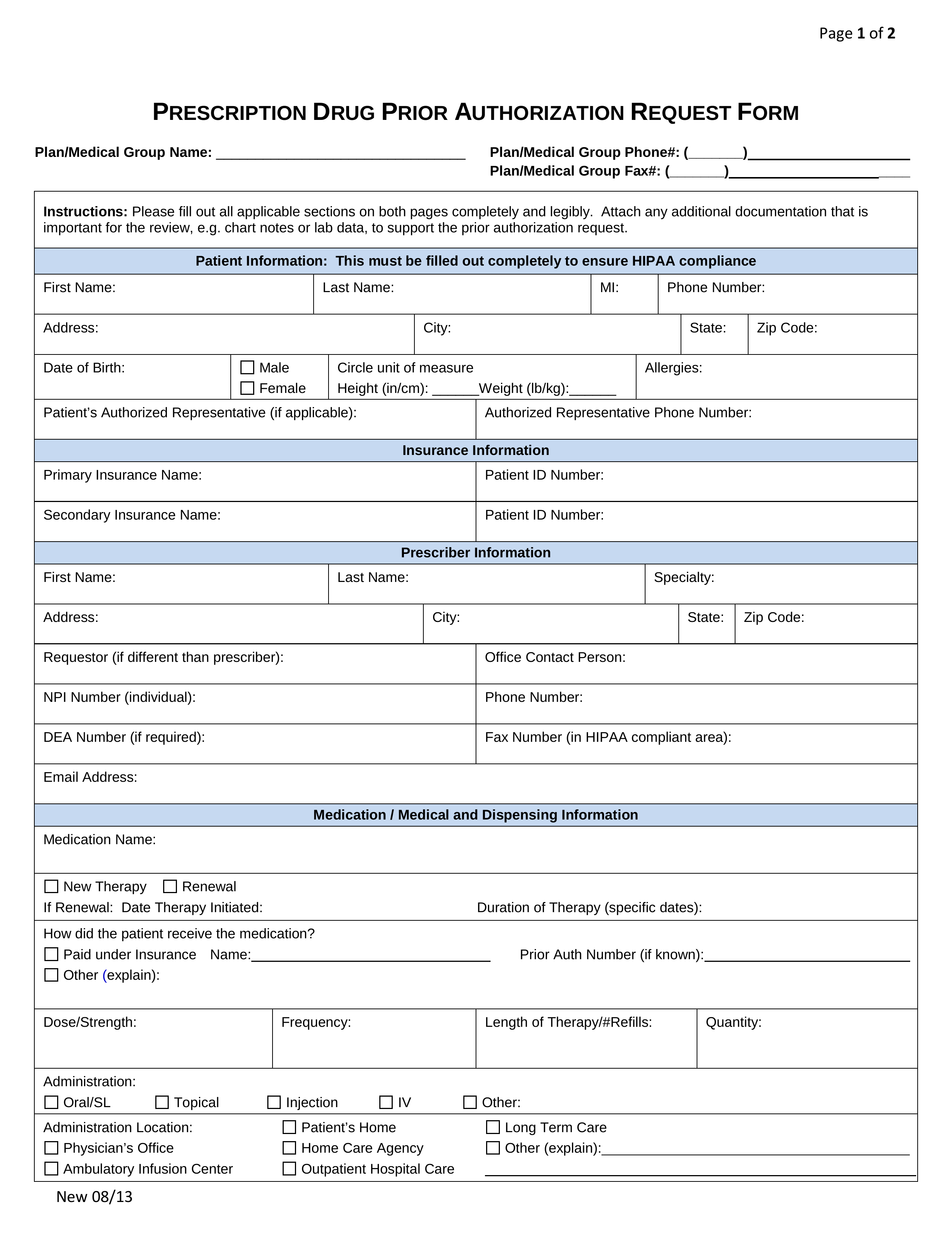 Free Prior Rx Authorization Forms PDF EForms Free Fillable Forms