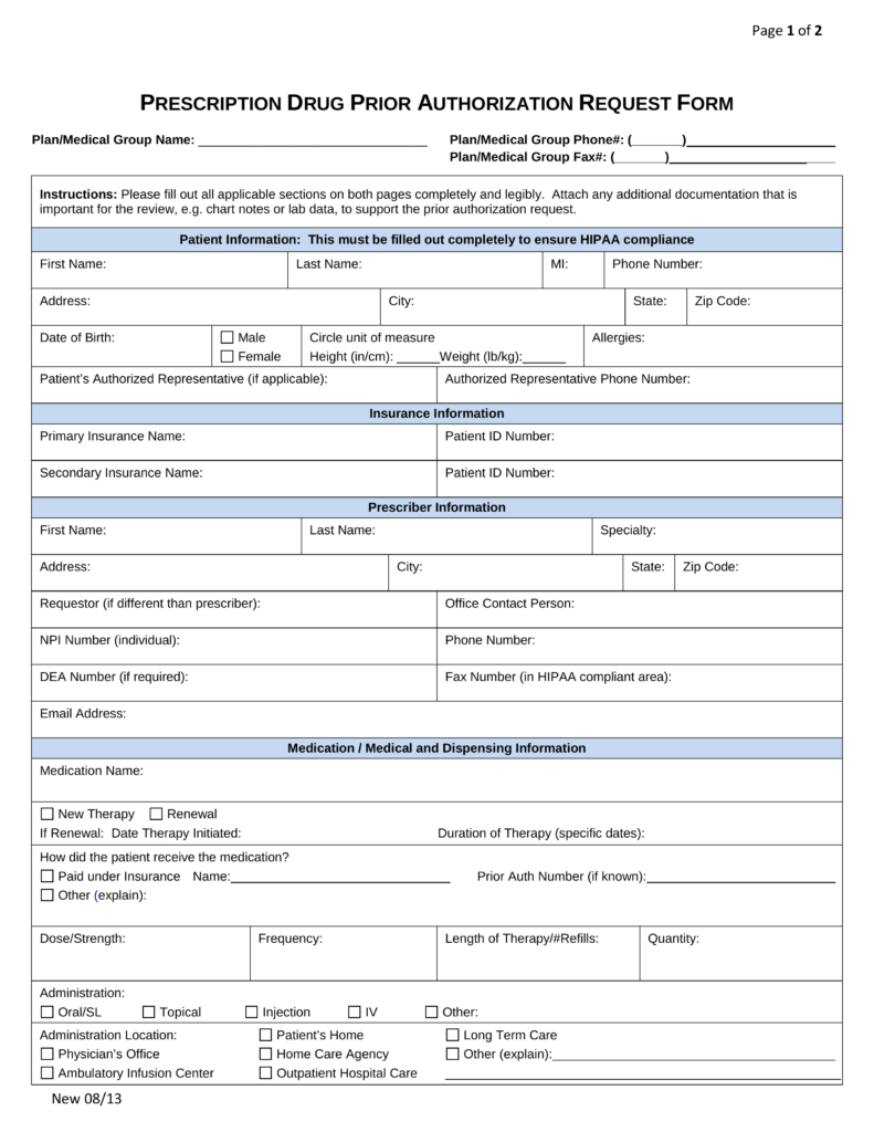 Free Prior Rx Authorization Forms PDF EForms Free Fillable Forms