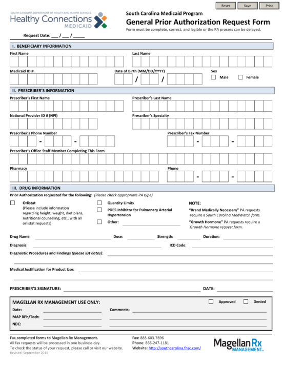 Free South Carolina Medicaid Prior Authorization Form PDF EForms